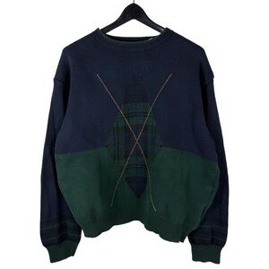 Vintage 90s New River 100% Cotton Golf Style Plaid Knit Sweater Size L